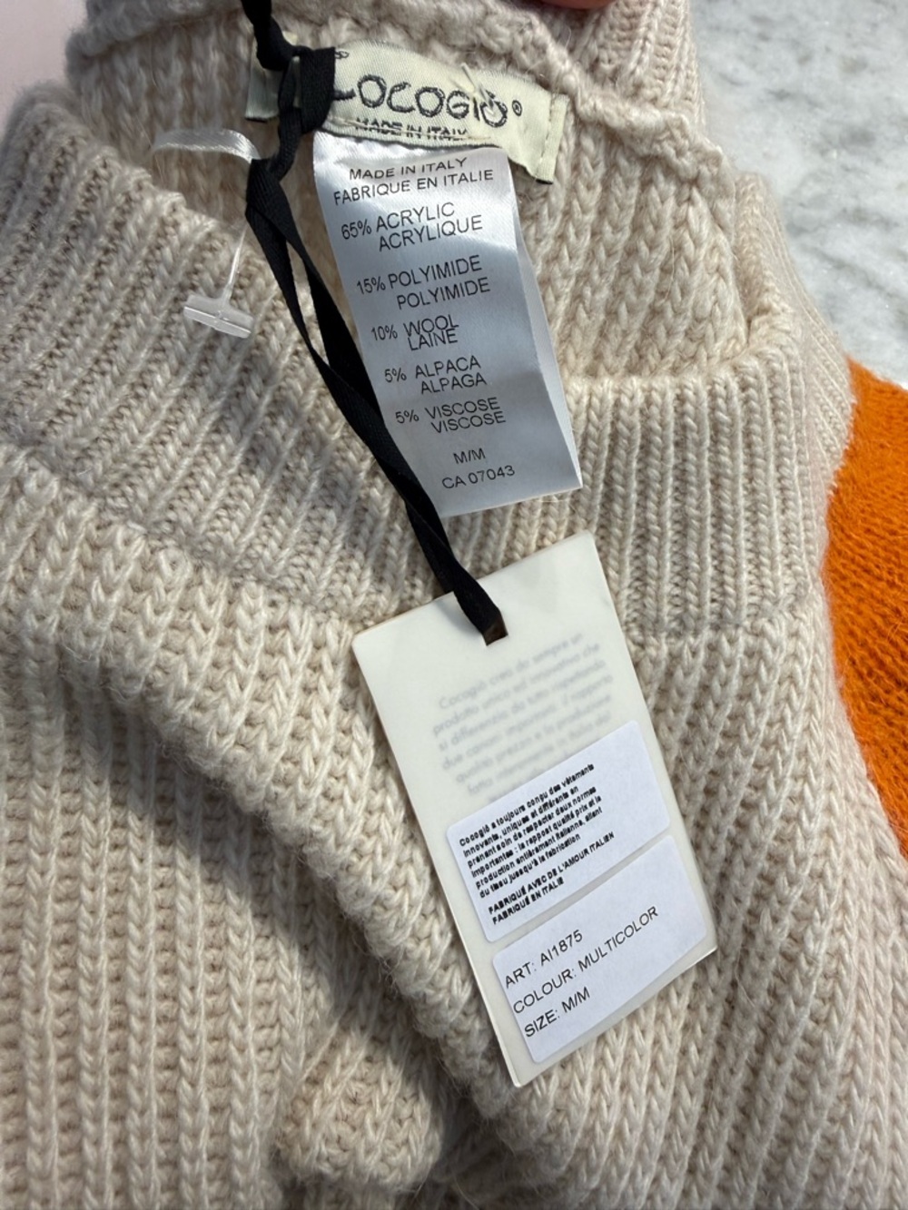 COCOGIO Italy Knit Sweater Dress Alpaca Wool Blend Cream Colorblock Sleeve M - Picture 6 of 6